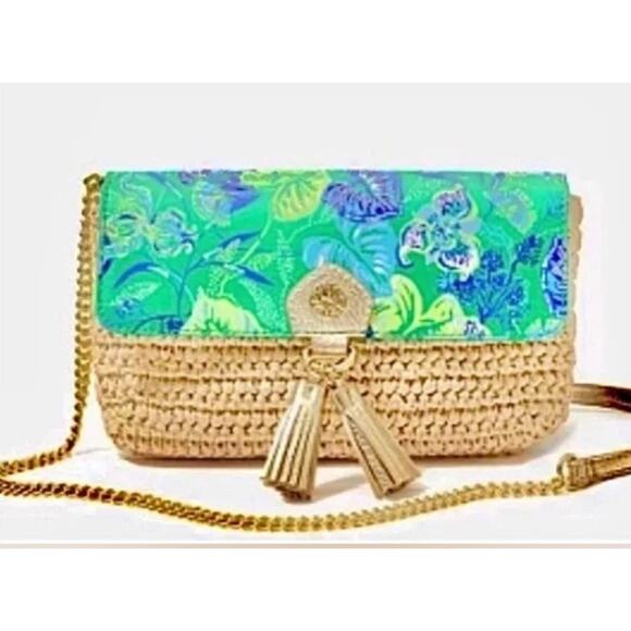 Lilly Pulitzer Handbags - Lilly Pulitzer- Straw Crossbody/Clutch Purse- In A Flutter- Botanical Green- NWT
